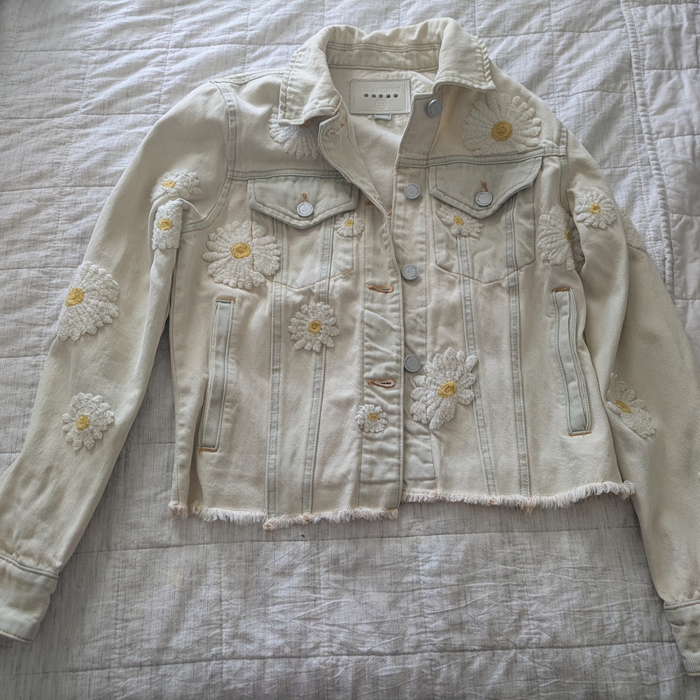 Blank NYC Cream Cropped Jean Jacket
